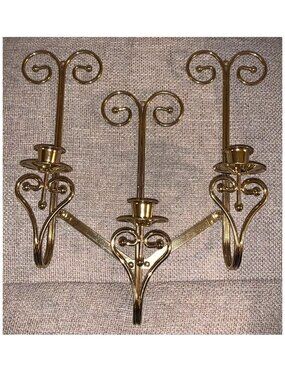 VTG Homco Home Interiors Gold-tone Adjustable / Folding 3-Candle Wall Sconce